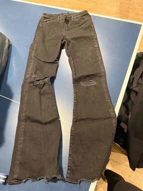 Black Distressed Straight-Leg Jeans